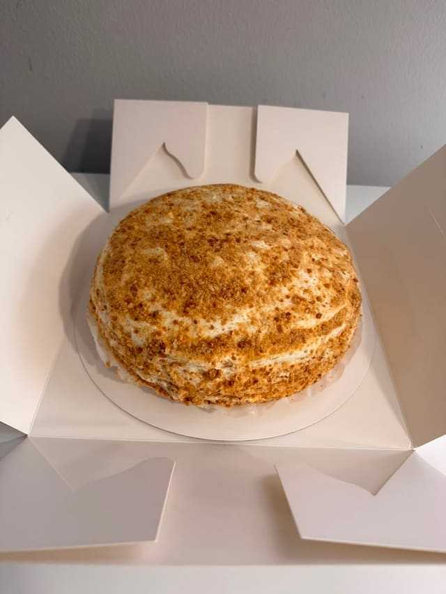 Full view of handmade Russian Medovik honey cake
